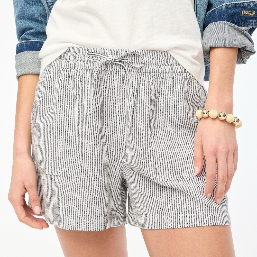 J.Crew Women's Drawstring Linen Shorts Black And White Sz XL 4" Inseam Pockets - Picture 2 of 11